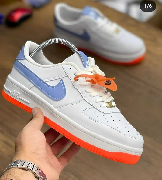 Nike Air Force 1 Low Custom White-Blue-Orange Sneakers - Men Edition